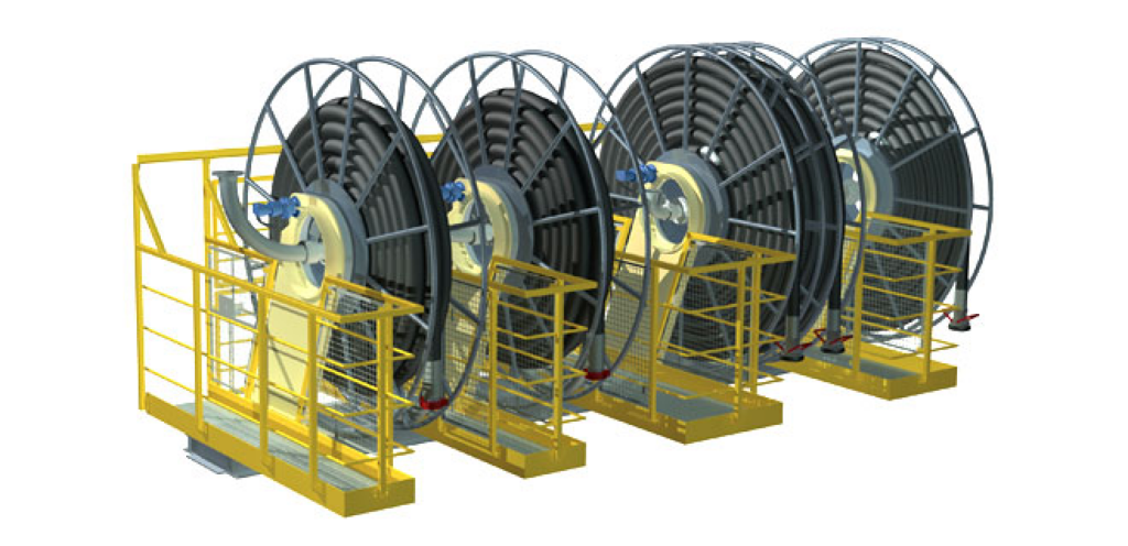 Dock reel hose handling stations